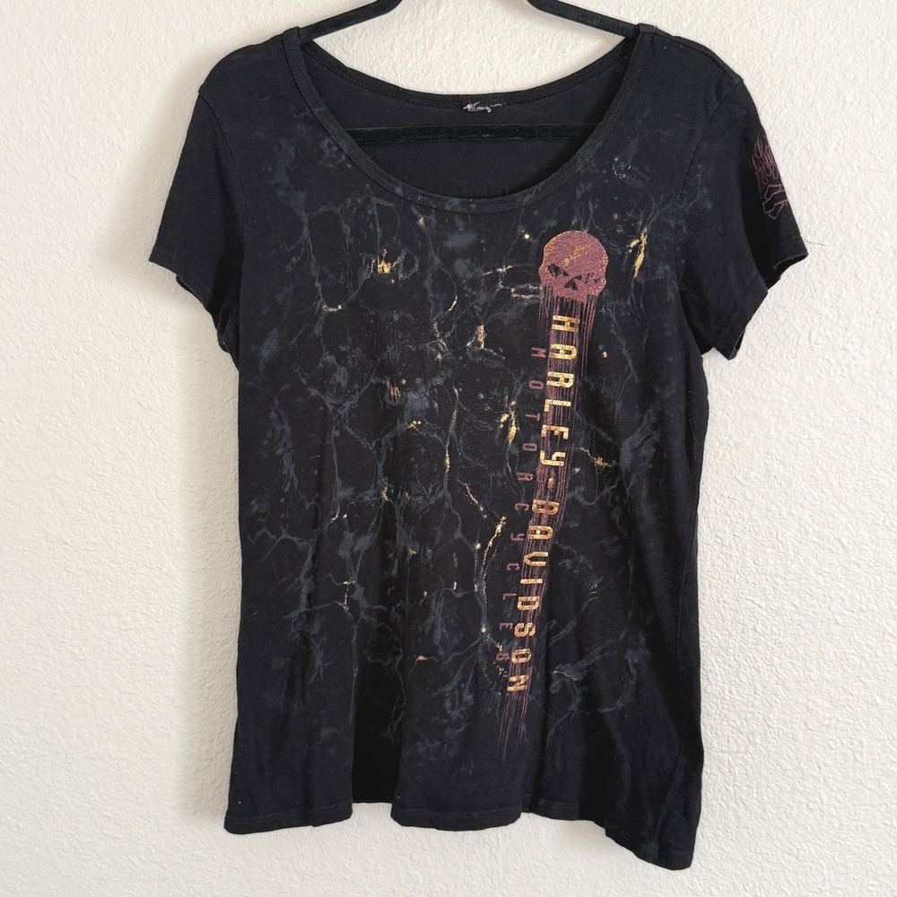 Harley Davidson Womens Large Skull Shirt Biker Moto Baddie Grunge Indie Y2K‎